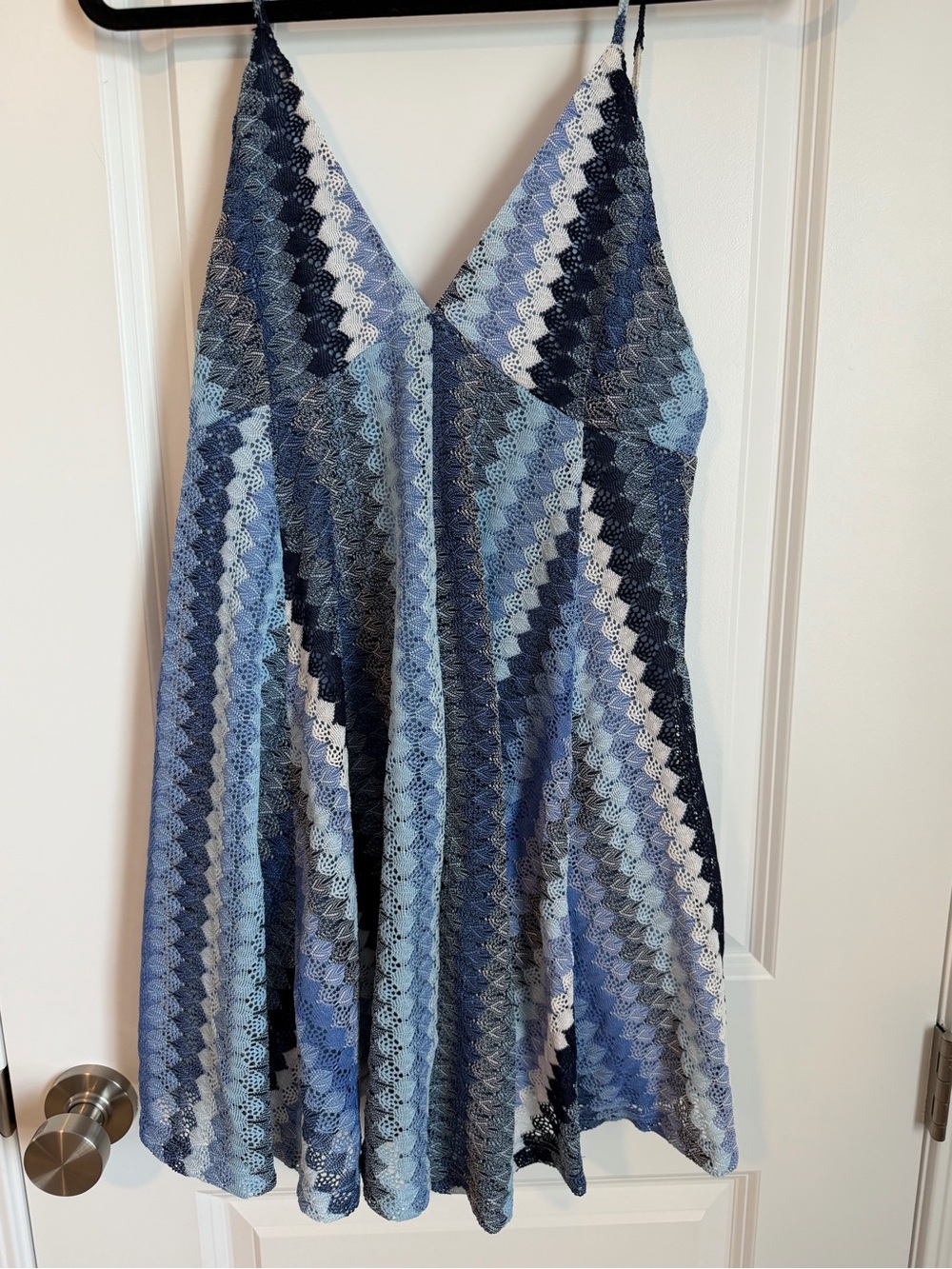 Stella Dallas Blue Multi Tone Crochet Mini Dress with VNeck